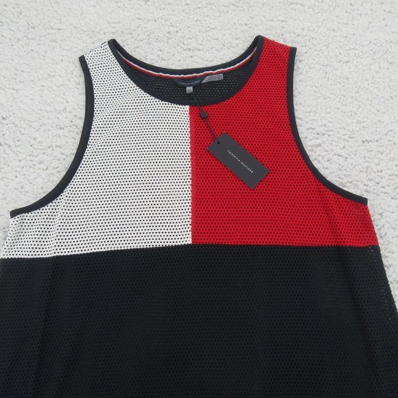 Tommy Hilfiger Swim Dress Cover Up Mesh Navy Blue Red White Size L/XL NEW $78 - Picture 3 of 10